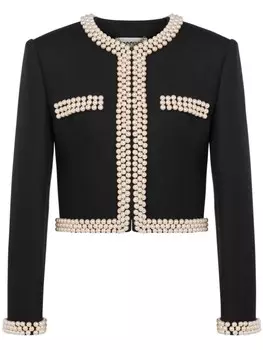 Moschino блейзер из вирджнской шерсти с искусственным жемчугом, черный