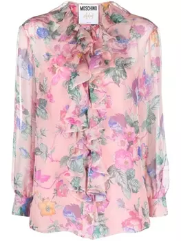 Moschino блузка с оборками и цветочным принтом, розовый