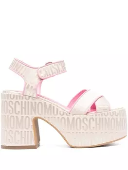 Moschino босоножки на платформе с жаккардовым логотипом, нейтральный цвет