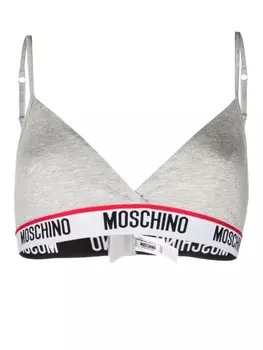 Moschino бюстгальтер с треугольными чашками и логотипом, серый