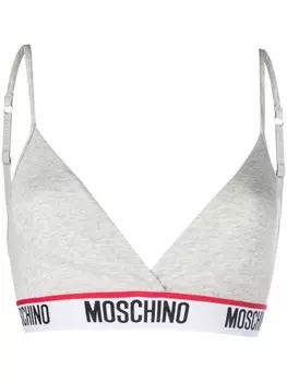 Moschino бюстгальтер с треугольными чашками и логотипом, серый
