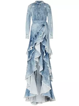 Moschino длинное джинсовое платье с оборками, синий
