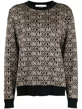 Moschino джемпер из вирджинской шерсти с жаккардовым логотипом, черный