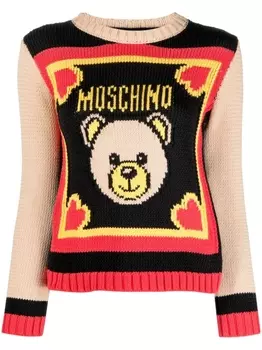 Moschino джемпер в рубчик с вышивкой Teddy Bear, красный