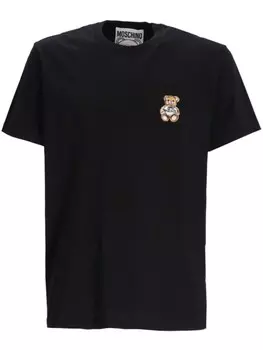 Moschino футболка из хлопка с аппликацией в виде плюшевого мишки, черный