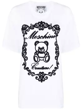 Moschino футболка с фактурным логотипом Teddy Bear, белый