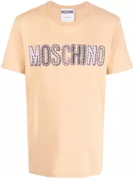 Moschino футболка с нашивкой-логотипом, нейтральный цвет
