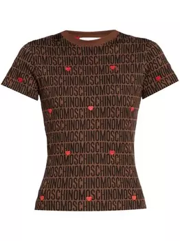 Moschino футболка с принтом логотипа по всей поверхности, коричневый
