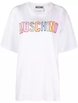 Moschino футболка с вышитым логотипом, белый