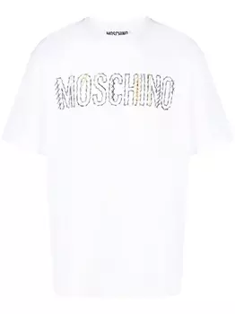 Moschino футболка с вышитым логотипом, белый