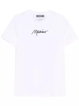 Moschino футболка с вышитым логотипом, белый