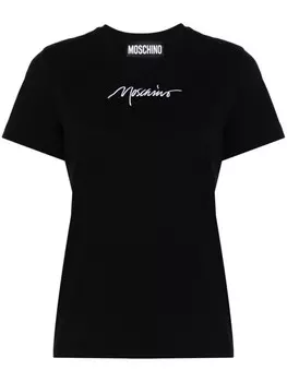 Moschino футболка с вышитым логотипом, черный