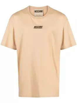 Moschino футболка с вышитым логотипом, нейтральный цвет