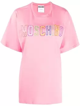 Moschino футболка с вышитым логотипом, розовый