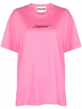 Moschino футболка с вышитым логотипом, розовый