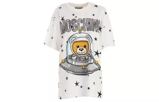 MOSCHINO Футболка с заниженной линией плеч, белая, женская