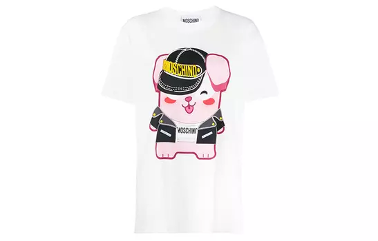 MOSCHINO Футболка с заниженной линией плеч, белая, женская
