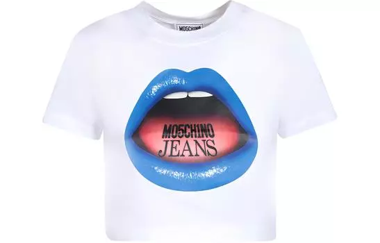 MOSCHINO Футболка с заниженной линией плеч, белая, женская