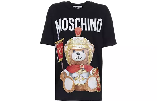 MOSCHINO Футболка с заниженной линией плеч, черная, женская