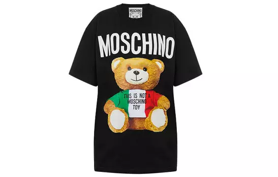 MOSCHINO Футболка с заниженной линией плеч, черная, женская