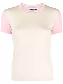 Moschino футболка с жаккардовым логотипом, нейтральный цвет