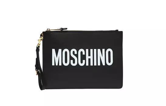 MOSCHINO Гладкий клатч из коровьей кожи, унисекс, черный