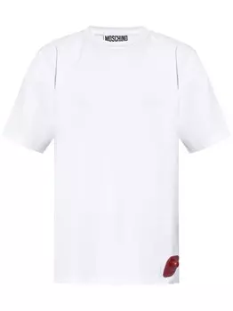 Moschino хлопковая футболка с аппликацией логотипа, белый