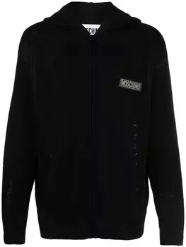 Moschino худи рыхлой вязки с нашивкой-логотипом, черный