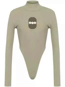 MOSCHINO JEANS боди с высоким воротником и вырезами, зеленый