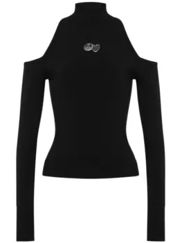 MOSCHINO JEANS джемпер с открытыми плечами и аппликацией, черный