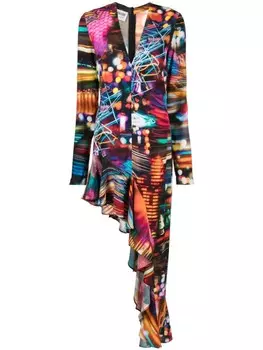 MOSCHINO JEANS платье асимметричного кроя с графичным принтом, оранжевый