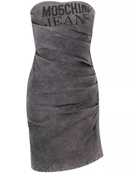 MOSCHINO JEANS платье без бретелей с логотипом, серый