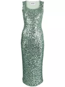 MOSCHINO JEANS платье миди с пайетками, зеленый