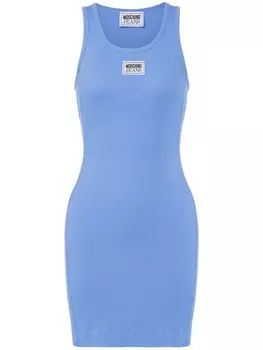 MOSCHINO JEANS платье мини в рубчик с логотипом, синий