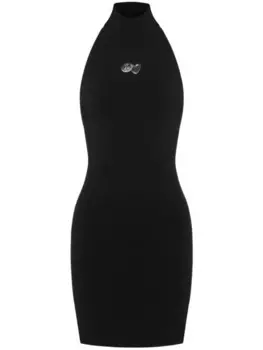 MOSCHINO JEANS платье в рубчик с вырезом халтер и аппликацией, черный