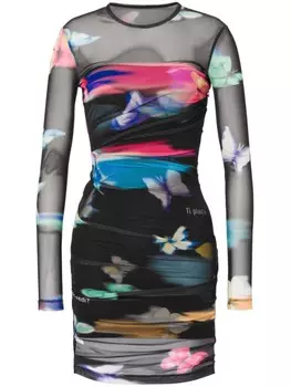 MOSCHINO JEANS полупрозрачное платье мини со сборками, черный