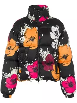MOSCHINO JEANS пуховик с цветочным принтом, черный