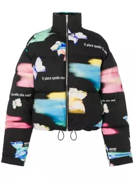 MOSCHINO JEANS пуховик с графичным принтом, черный