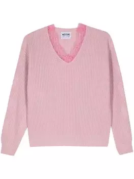 MOSCHINO JEANS свитер с кружевными деталями, розовый
