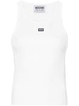 MOSCHINO JEANS топ-майка в рубчик с логотипом, белый