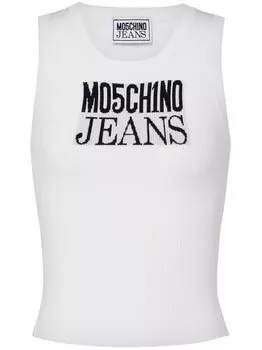 MOSCHINO JEANS топ в рубчик с логотипом, белый