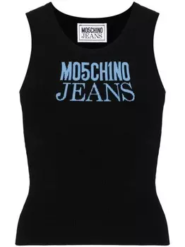 MOSCHINO JEANS топ в рубчик с логотипом, черный