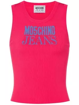 MOSCHINO JEANS топ в рубчик с логотипом, розовый