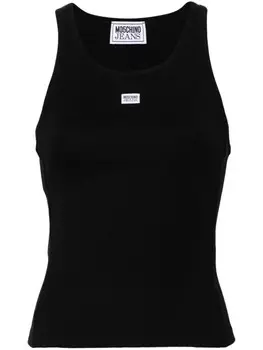 MOSCHINO JEANS топ в рубчик с нашивкой-логотипом, черный