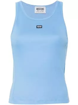 MOSCHINO JEANS топ в рубчик с нашивкой-логотипом, синий