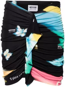 MOSCHINO JEANS юбка мини с оборками и принтом, черный