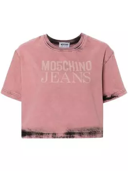MOSCHINO JEANS укороченный джинсовый топ с логотипом, розовый