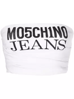 MOSCHINO JEANS укороченный топ с драпировкой и логотипом, белый
