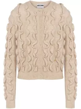 Moschino кардиган из смесовой шерсти с оборками, нейтральный цвет