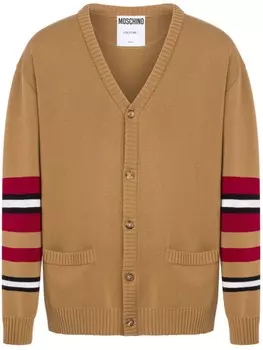 Moschino кардиган из вирджинской шерсти с отделкой в полоску, коричневый